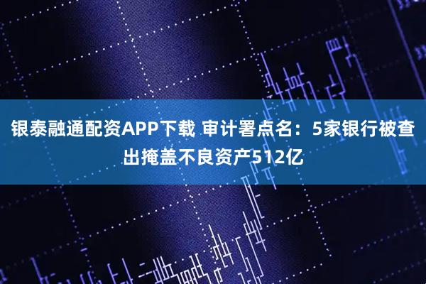 银泰融通配资APP下载 审计署点名：5家银行被查出掩盖不良资产512亿