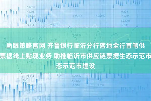 鹰眼策略官网 齐鲁银行临沂分行落地全行首笔供应链票据线上贴现业务 助推临沂市供应链票据生态示范市建设